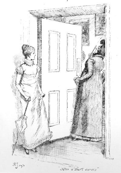 „Po krótkiej ankiecie”, ilustracja do „Dumy i uprzedzenia” Jane Austen, wydanie z 1894 r. autorstwa Hugh Thomson